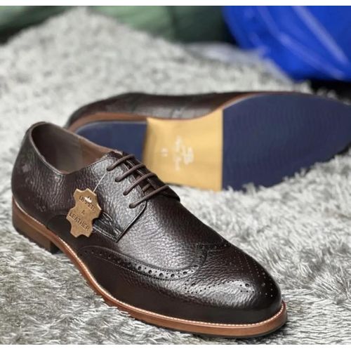 men's dark brown genuine leather brogue derby shoes