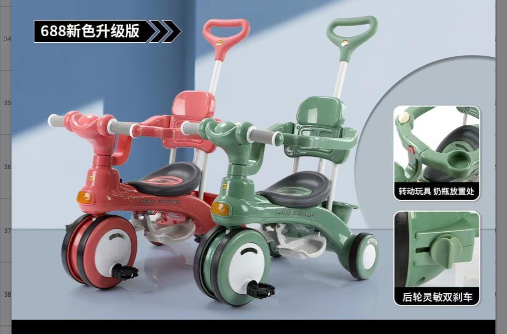3-in-1 children's push tricycle and stroller