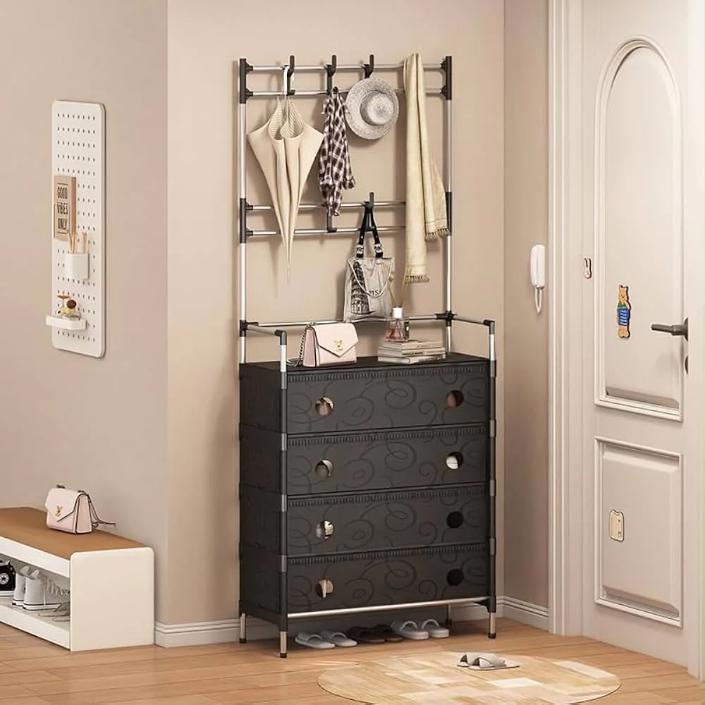Dustproof shoe rack with hat/cap area