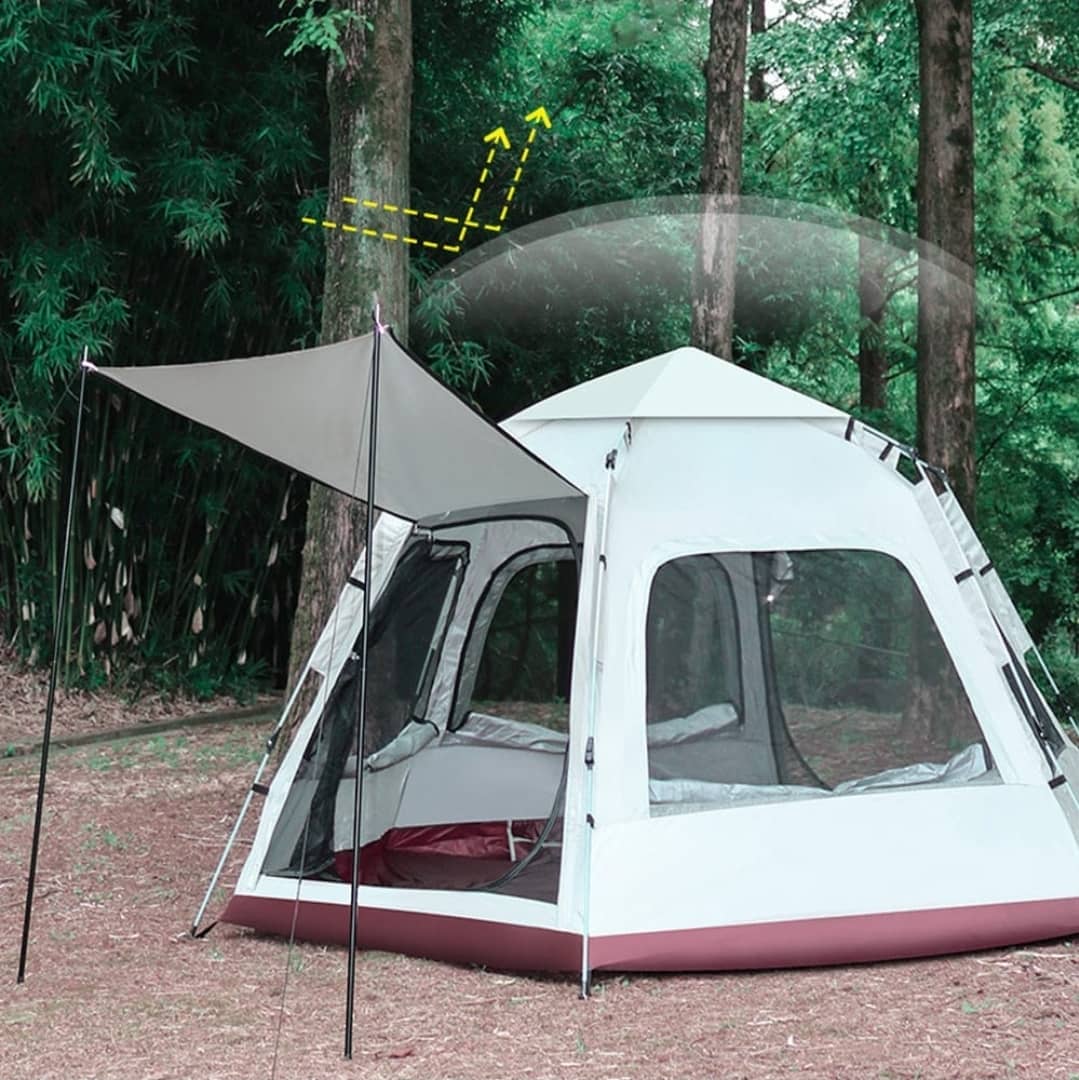 automatic hexagonal pop-up camping tent / 6 people capacity