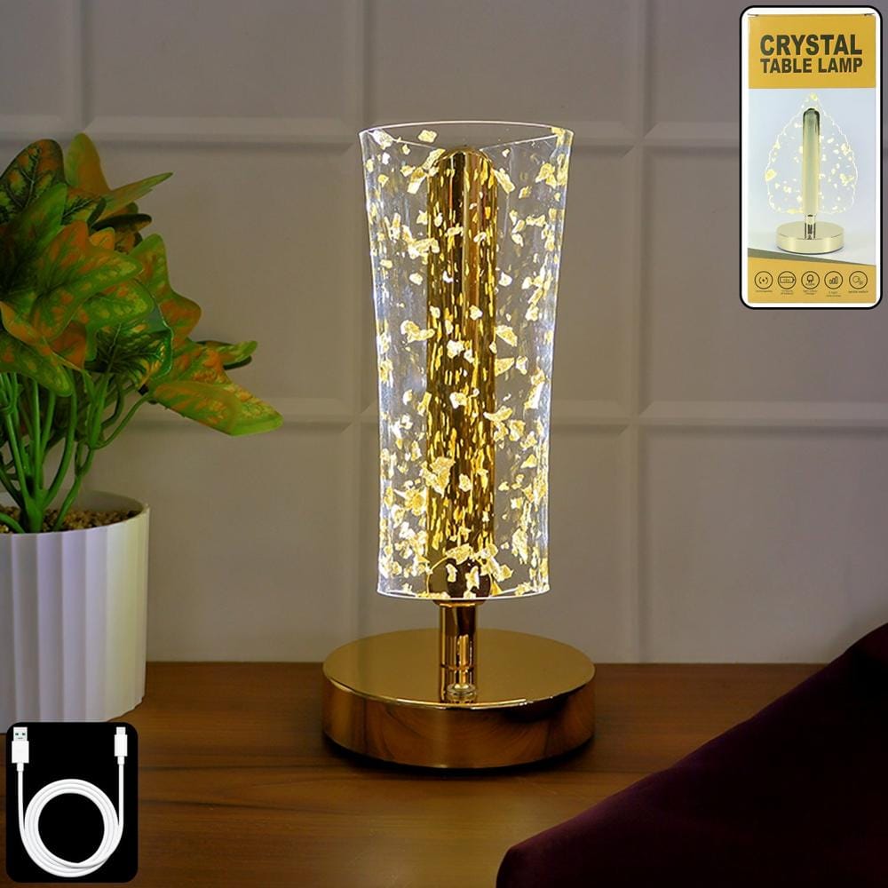 Luxury Golden Cylinder Crystal LED table lamp