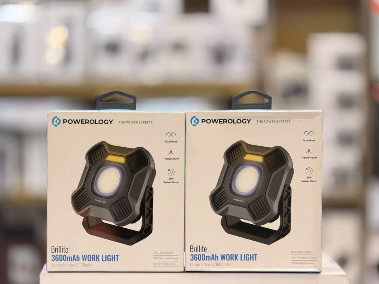 Powerology Brillite 3 Mode Work Light with 3600mah Battery, 2000lm brightness, 360 degree swivel stand