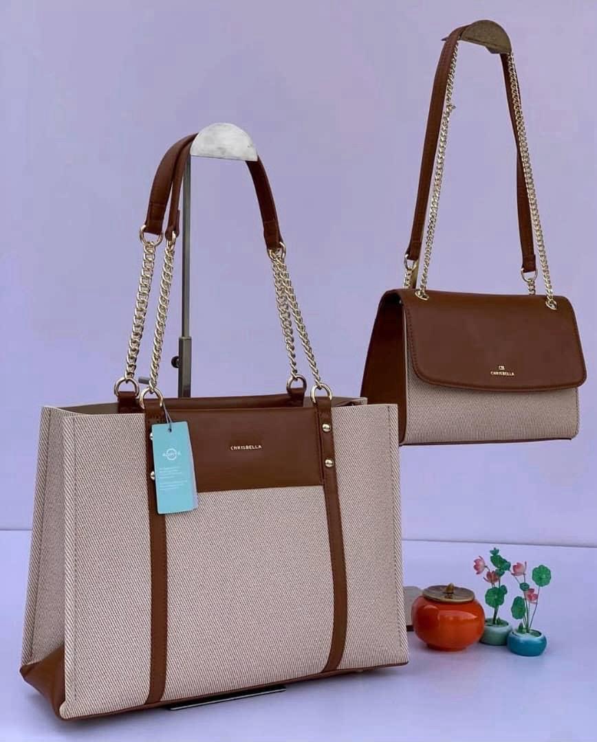 Chrisbella  2 in 1 - Canva Big Tote And Shoulder Handbag set