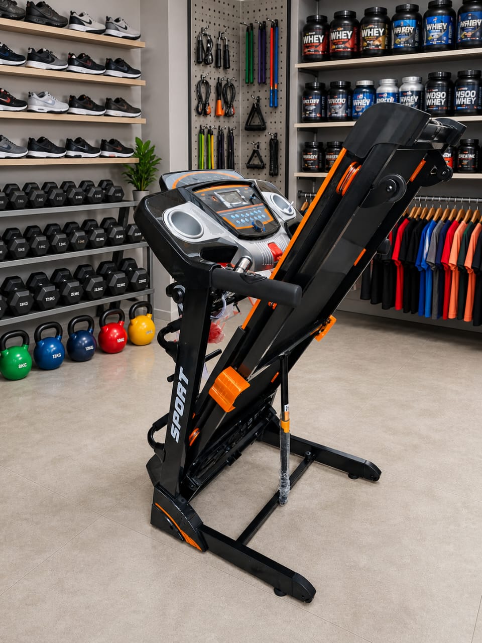 Home and commercial Treadmill with speakers, USB port, Aux, Dumbells, massage belt, waist massager
