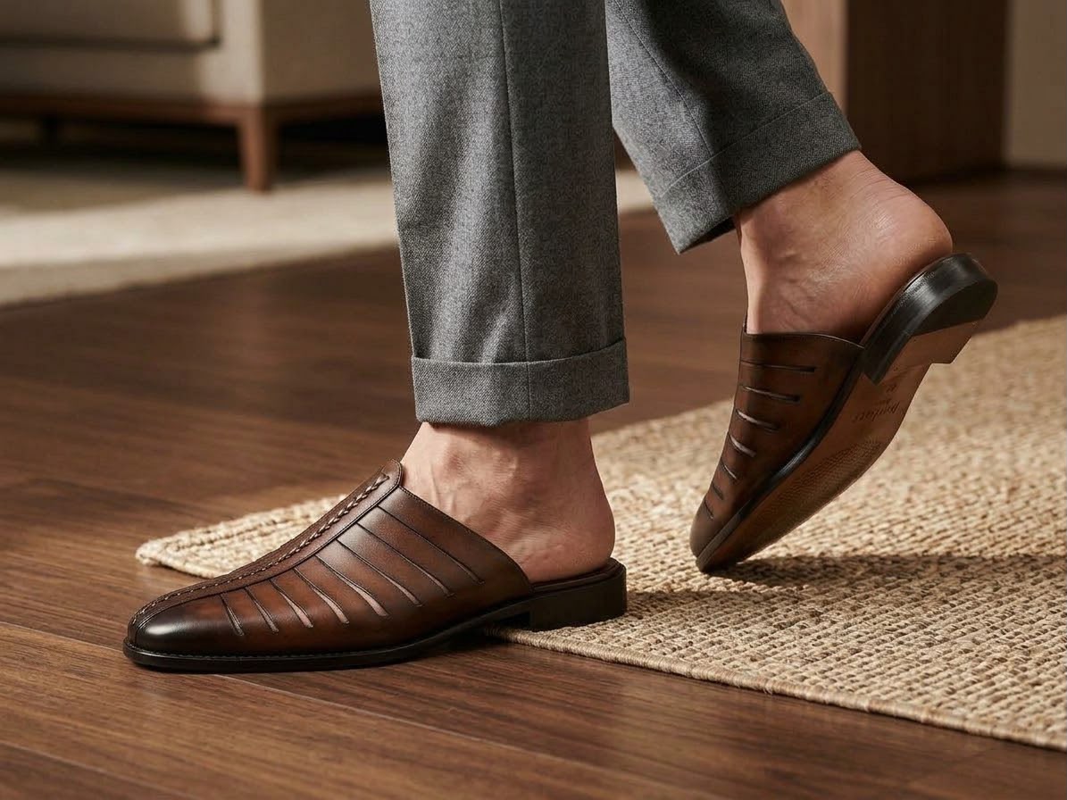 Men's leather open-back mules,