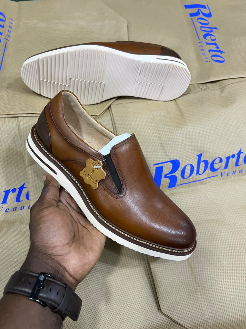 Brown leather slip-on casual dress shoe
