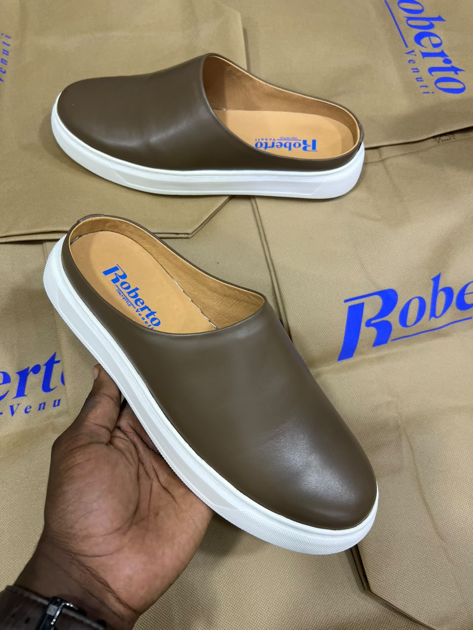 Roberto Venuti leather slip-on mule shoes