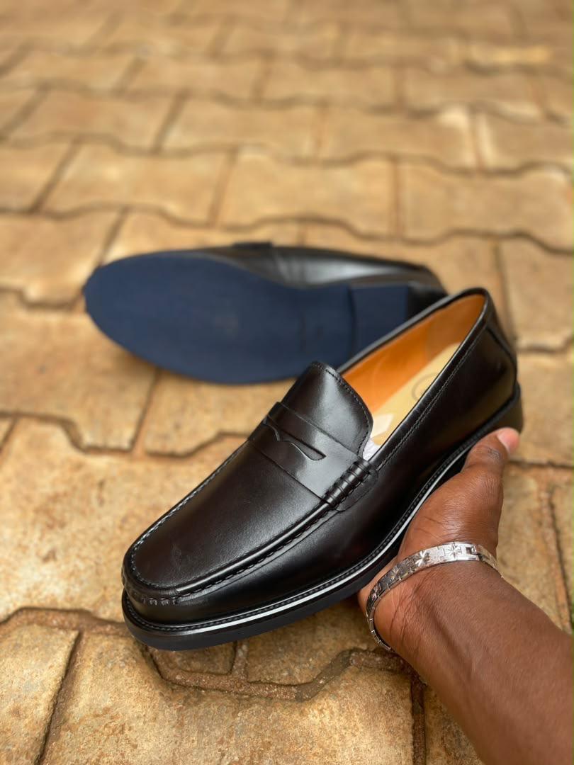 Classic black leather penny loafer