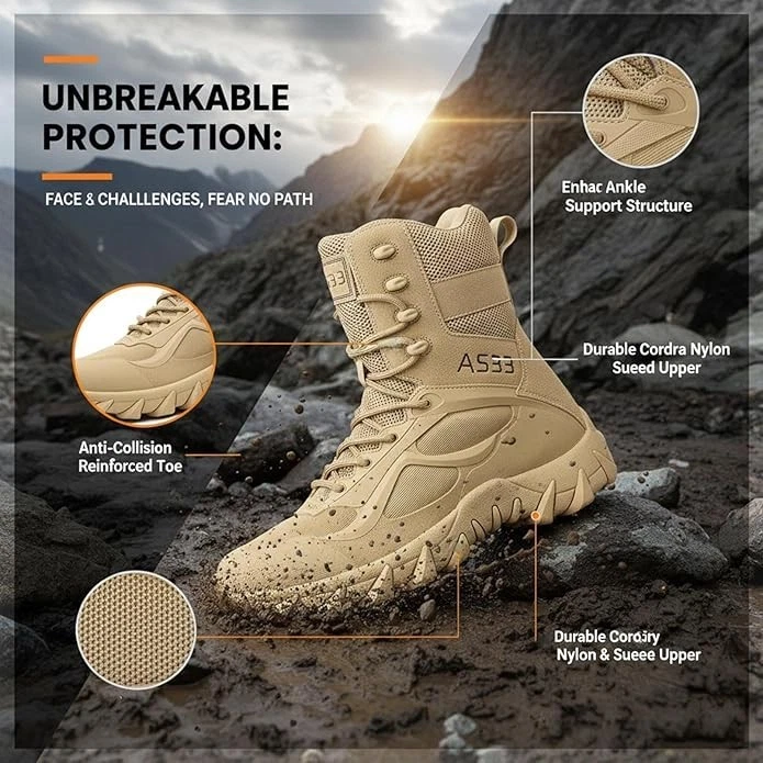 REINFORCED Desert khaki tactical hiking& trekking WATER PROOF combat boots